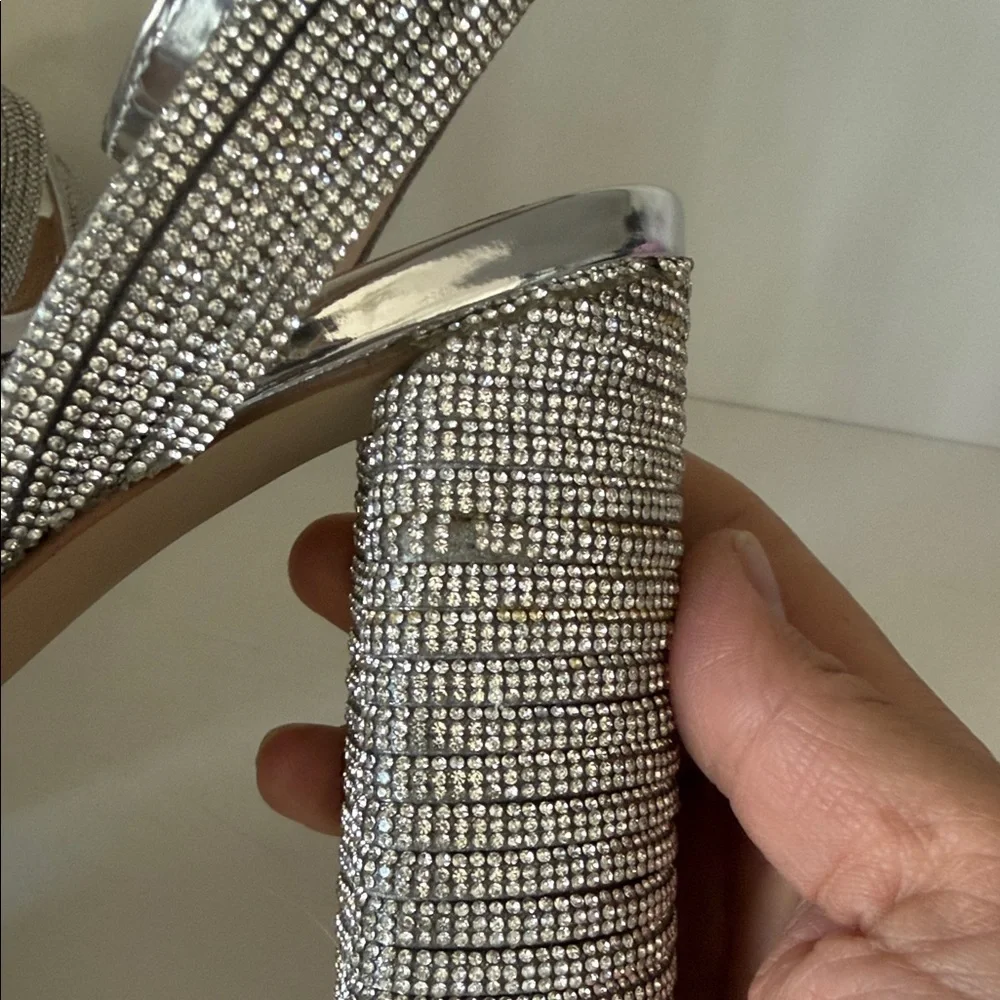 STEVE MADDEN Silver Sparkle Platform Block Heel Sandals